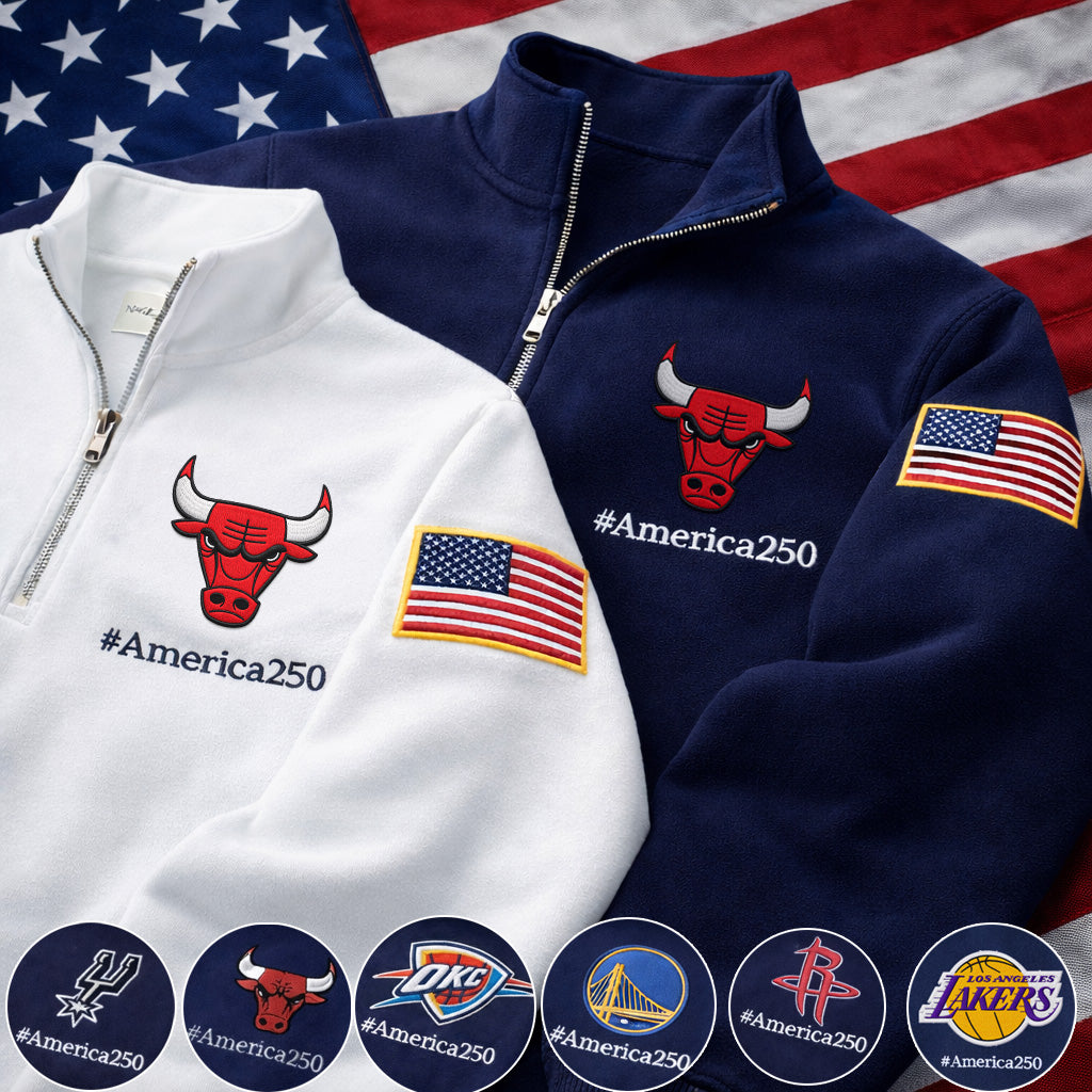 Football Logo America 250 Anniversary Embroidered Logo Premium Quarter Zip Sweatshirt, Inspired Quarter Zip Sweater