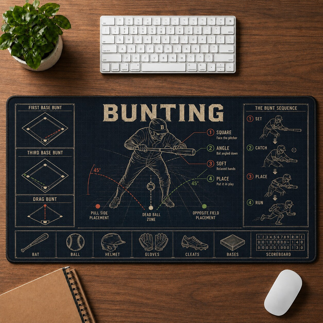Bunting Baseball Blueprint Desk Mat | 5To9Vibe