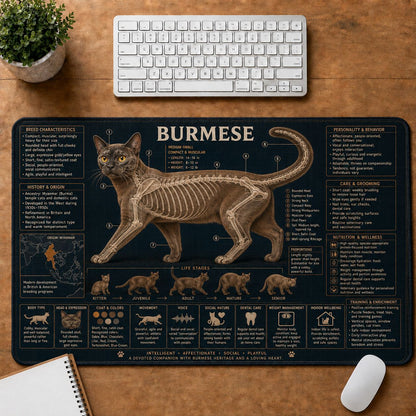 Burmese Cat Breed Desk Mat Anatomy Guide | 5To9Vibe