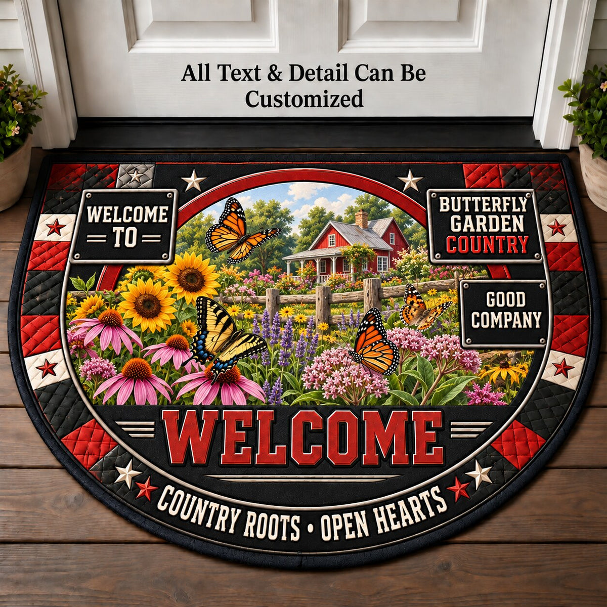 Butterfly Garden Country Personalized Half Round Mat | 5To9Vibe
