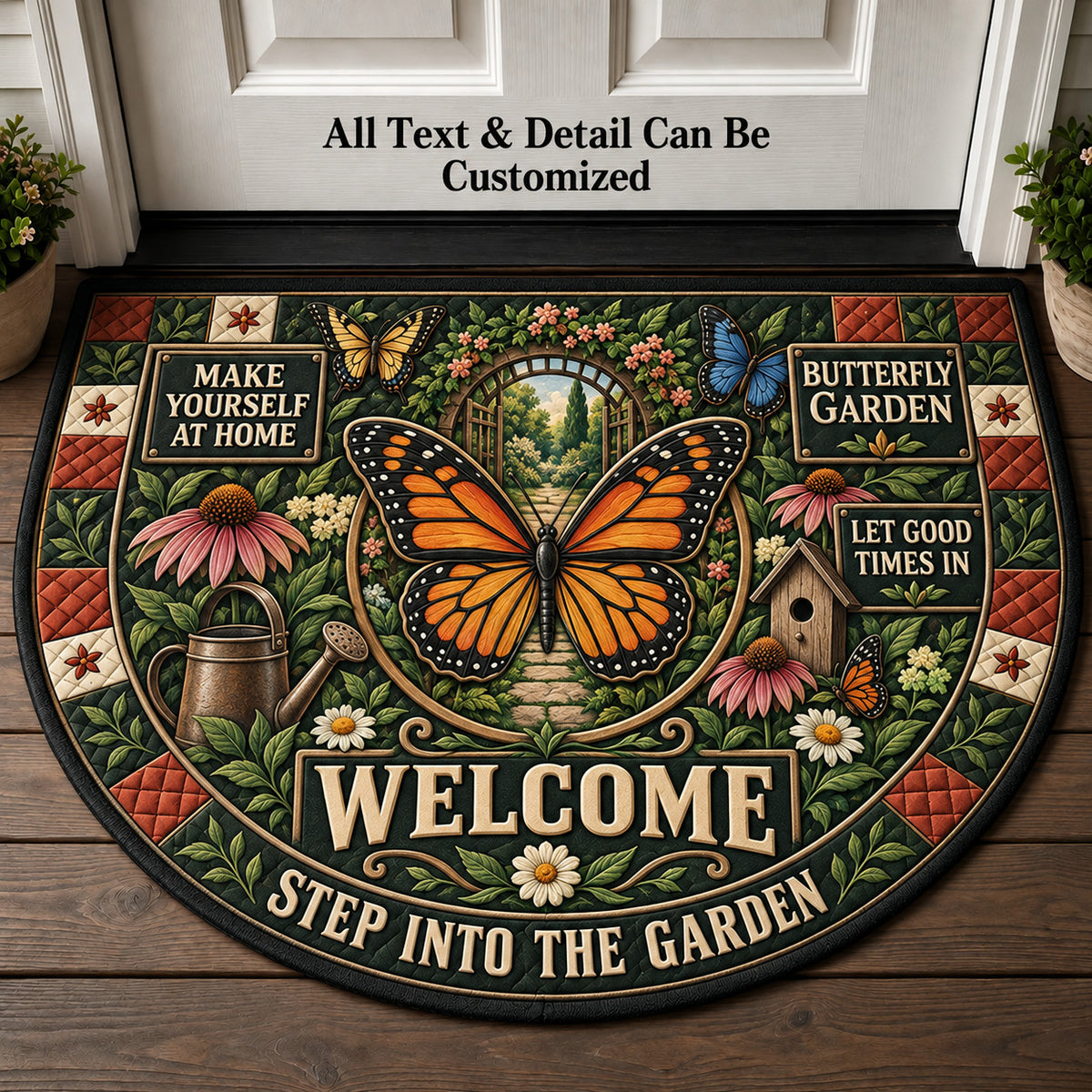 Butterfly Garden Personalized Half Round Mat | 5To9Vibe