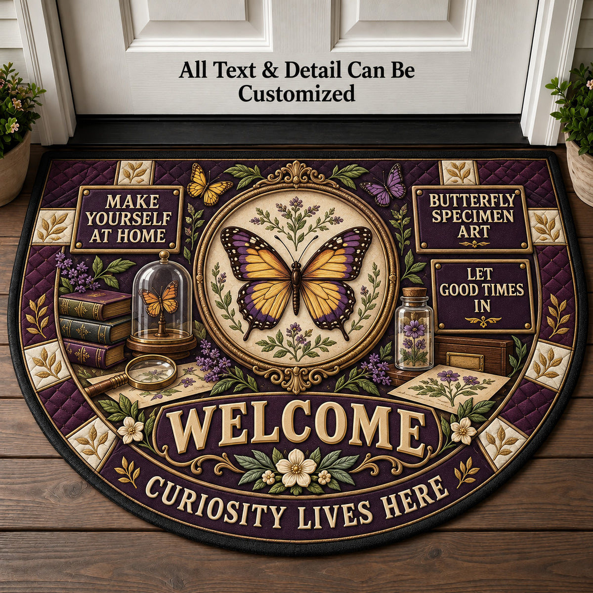 Butterfly Specimen Art Personalized Half Round Mat | 5To9Vibe