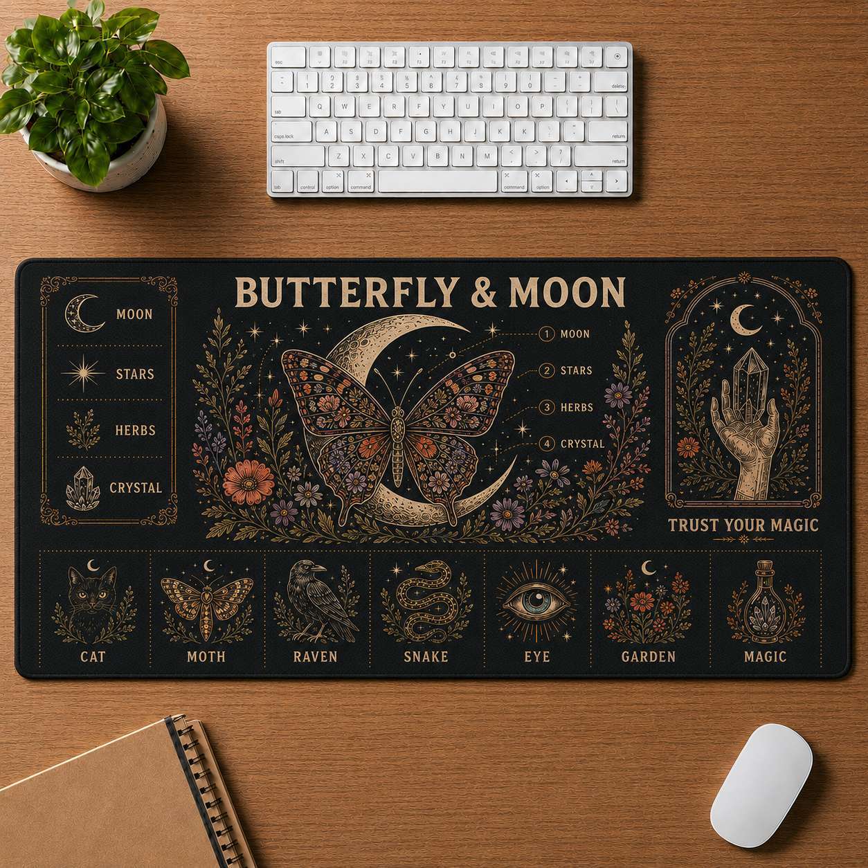 Lunar Magic Hippie Desk Mat Mouse Pad | 5To9Vibe - Butterfly & Moon style