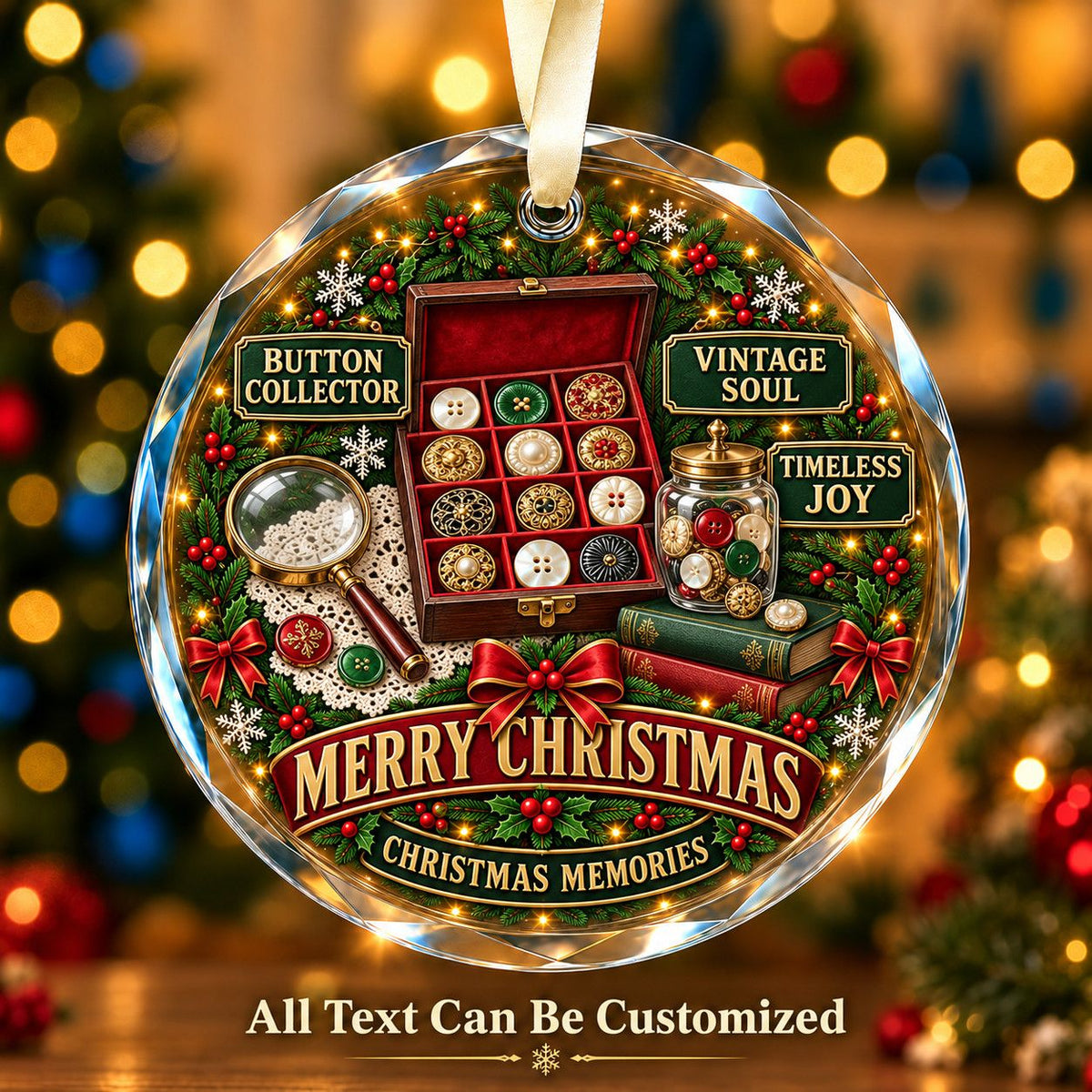 Button Collector Personalized Glass Ornament | 5To9Vibe