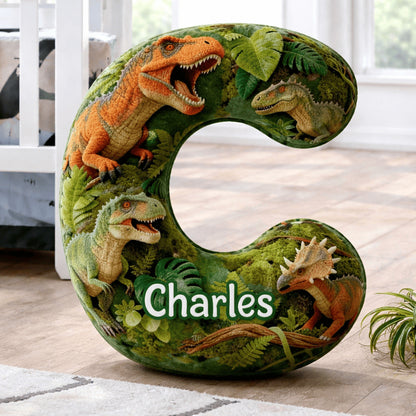 Dino and Princess Pillow Custom Name Gift  For Girls, Boys Irregular-Shaped Pillow Custom