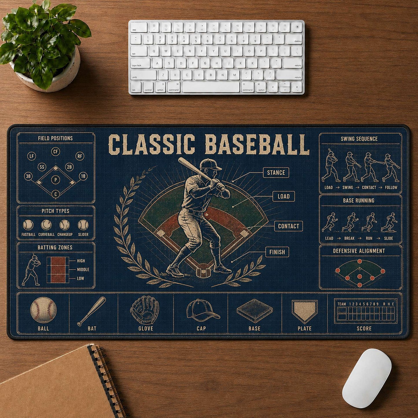 Classic Baseball Blueprint Desk Mat | 5To9Vibe