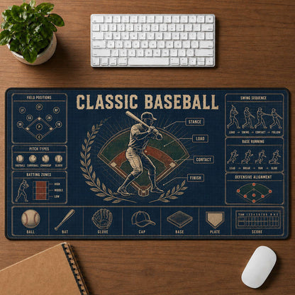 Classic Baseball Blueprint Desk Mat | 5To9Vibe