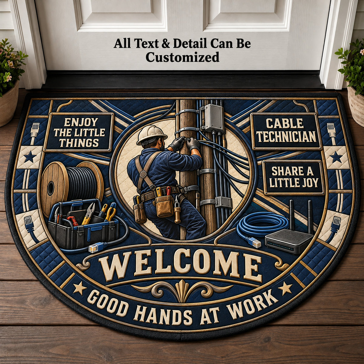 Cable Technician Personalized Half Round Mat | 5To9Vibe