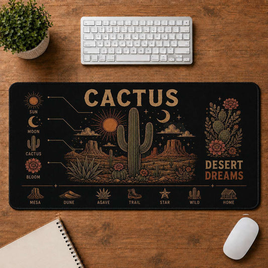 Cactus Hippie Desk Mat Mouse Pad | 5To9Vibe - Cactus style