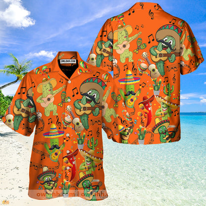 Cactus Love Music Very Much Orange - Unisex Hawaiian Shirt For Men and Women