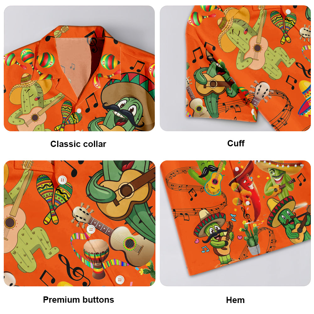 Cactus Love Music Very Much Orange - Unisex Hawaiian Shirt For Men and Women