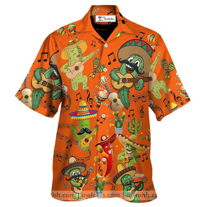 Cactus Love Music Very Much Orange - Unisex Hawaiian Shirt For Men and Women