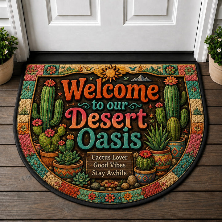 Welcome To Our Desert Oasis Doormat - Cactus Lover Botanical Welcome Mat - 5to9vibe
