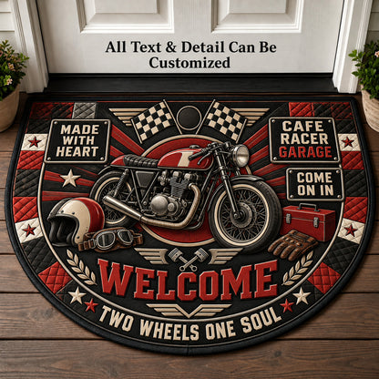 Cafe Racer Garage Personalized Half Round Mat | 5To9Vibe