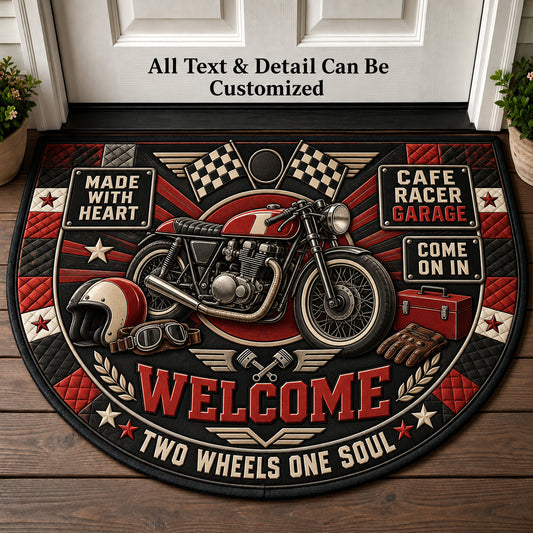 Cafe Racer Garage Personalized Half Round Mat | 5To9Vibe