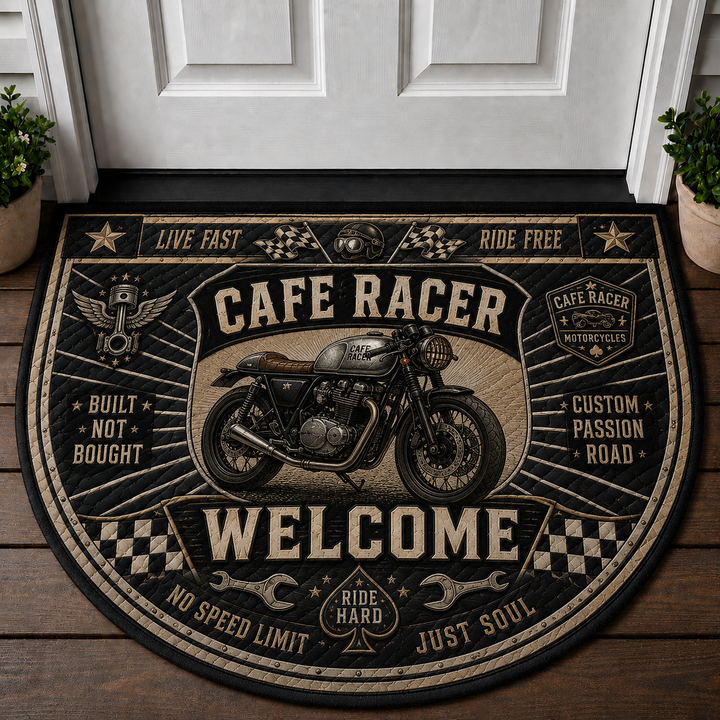 Cafe Racer Motorcycle Welcome Mat - Classic Custom Bike Doormat - 5to9vibe