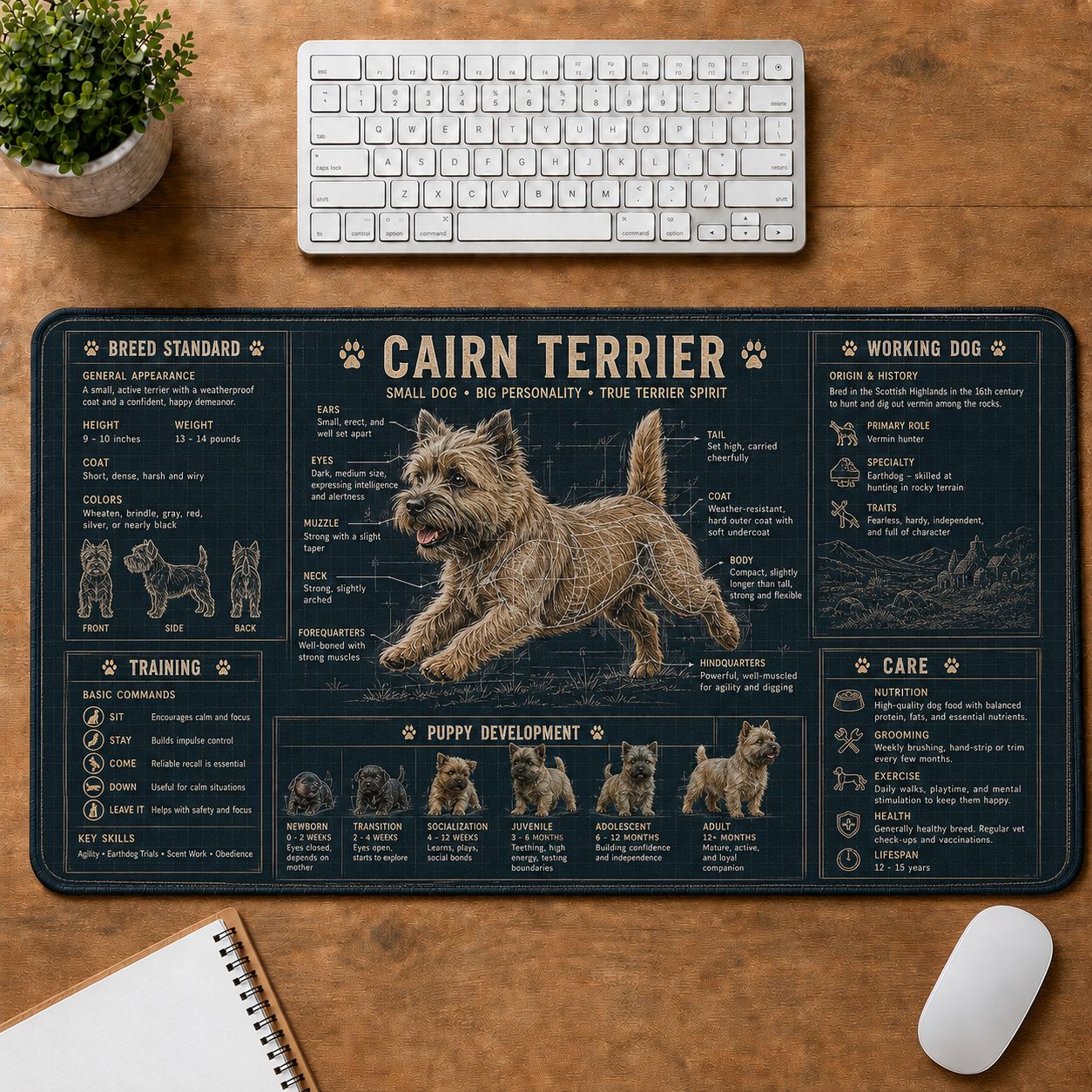Cairn Terrier Dog Breed Visual Guide Desk Mat | 5To9Vibe