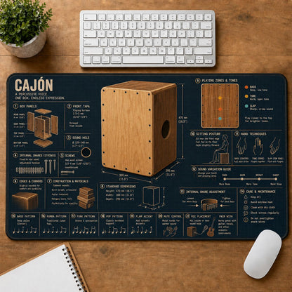 Cajon Musical Instrument Blueprint Guide Desk Mat | 5To9Vibe