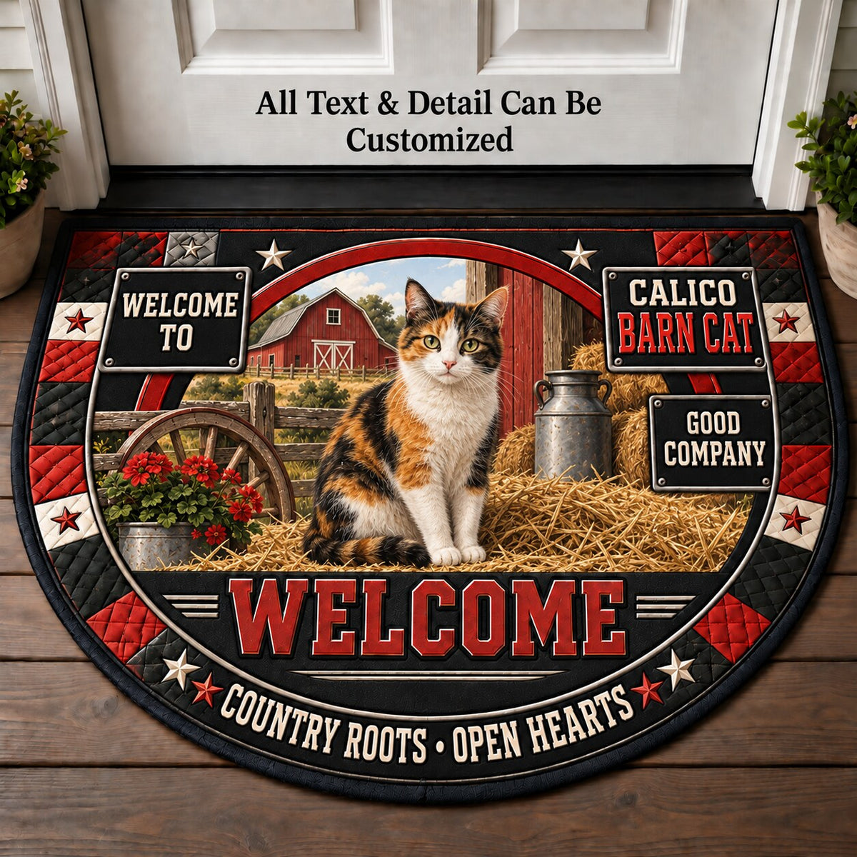 Calico Barn Cat Personalized Half Round Mat | 5To9Vibe