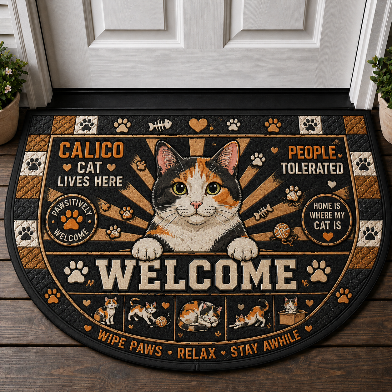 Indoor Cat Lives Here Doormat - Funny Cat Bedtime Welcome Mat - 5to9vibe