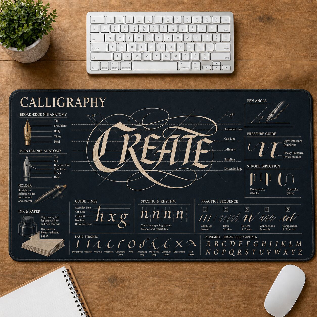 Calligraphy Creative Reference Guide Desk Mat | 5To9Vibe