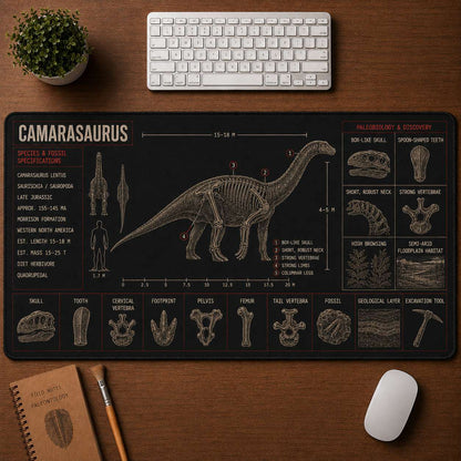 Camarasaurus Dinosaur Blueprint Desk Mat | 5To9Vibe
