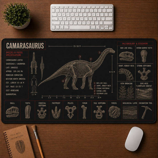 Camarasaurus Dinosaur Blueprint Desk Mat | 5To9Vibe