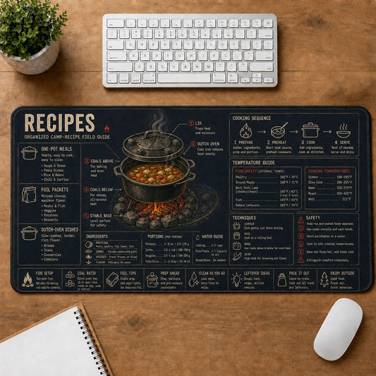 Camp Cooking Recipes Cooking Technique & Reference Guide Desk Mat | 5To9Vibe