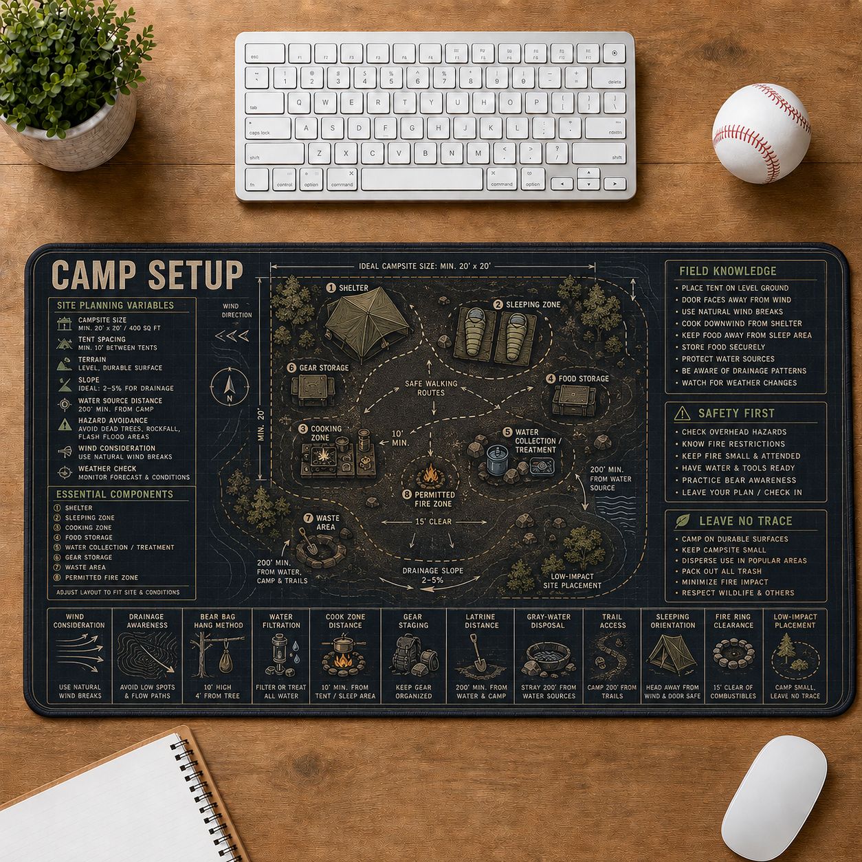 Camp Setup Outdoor Skills Field Guide Desk Mat | 5To9Vibe