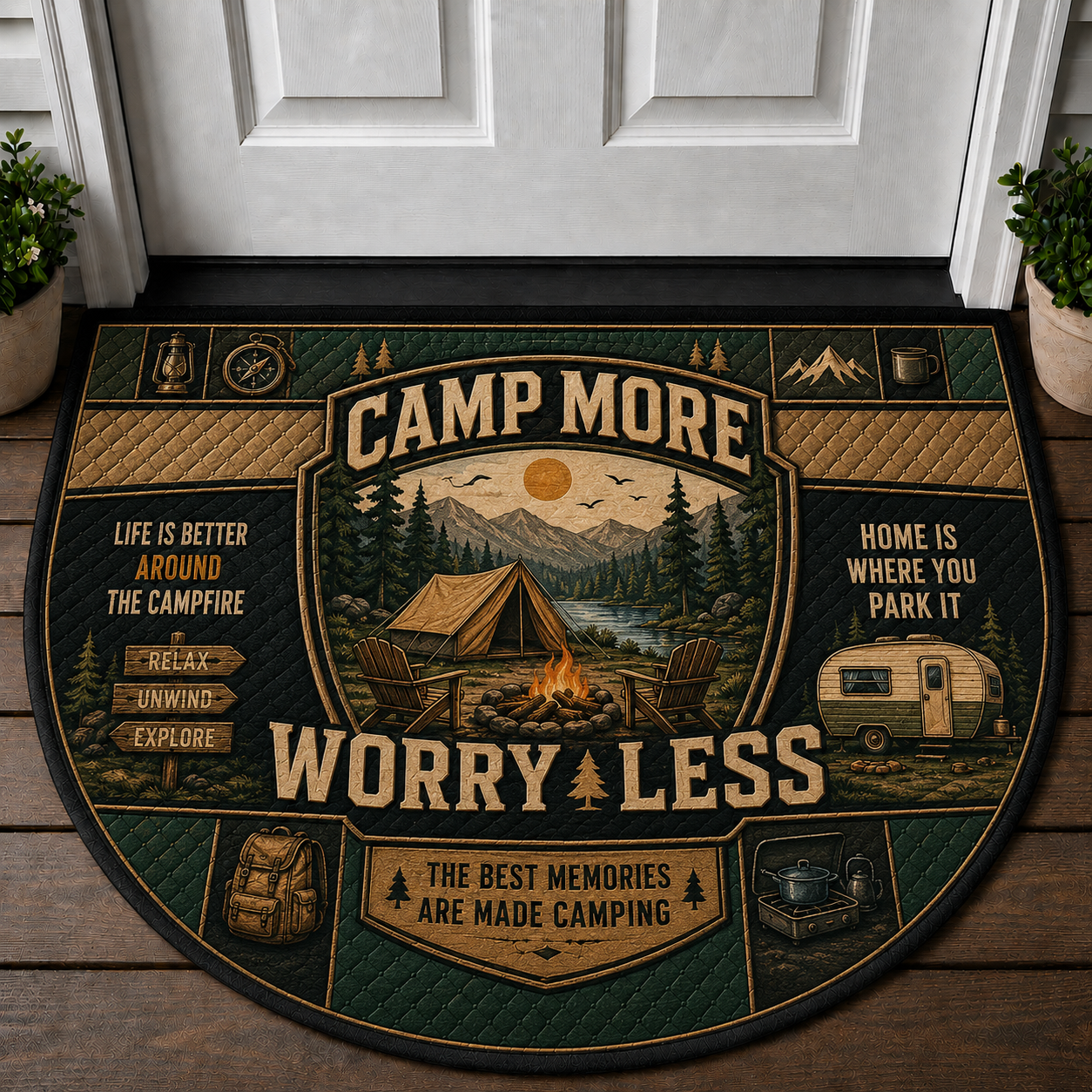 Camp Host Welcome Doormat - RV Camper & Campfire Outdoor Welcome Mat - 5to9vibe