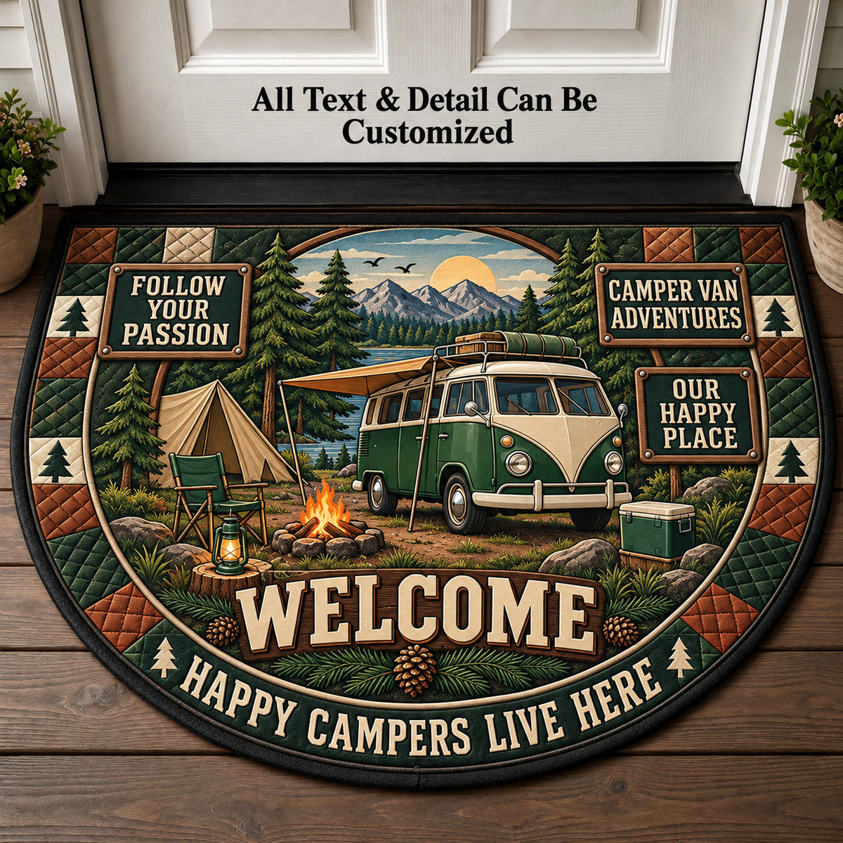 Camper Van Adventures Personalized Half Round Mat | 5To9Vibe