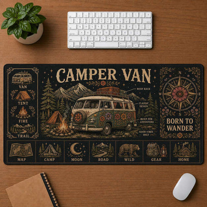 Mountain Camping Hippie Desk Mat Mouse Pad | 5To9Vibe - Camper Van style