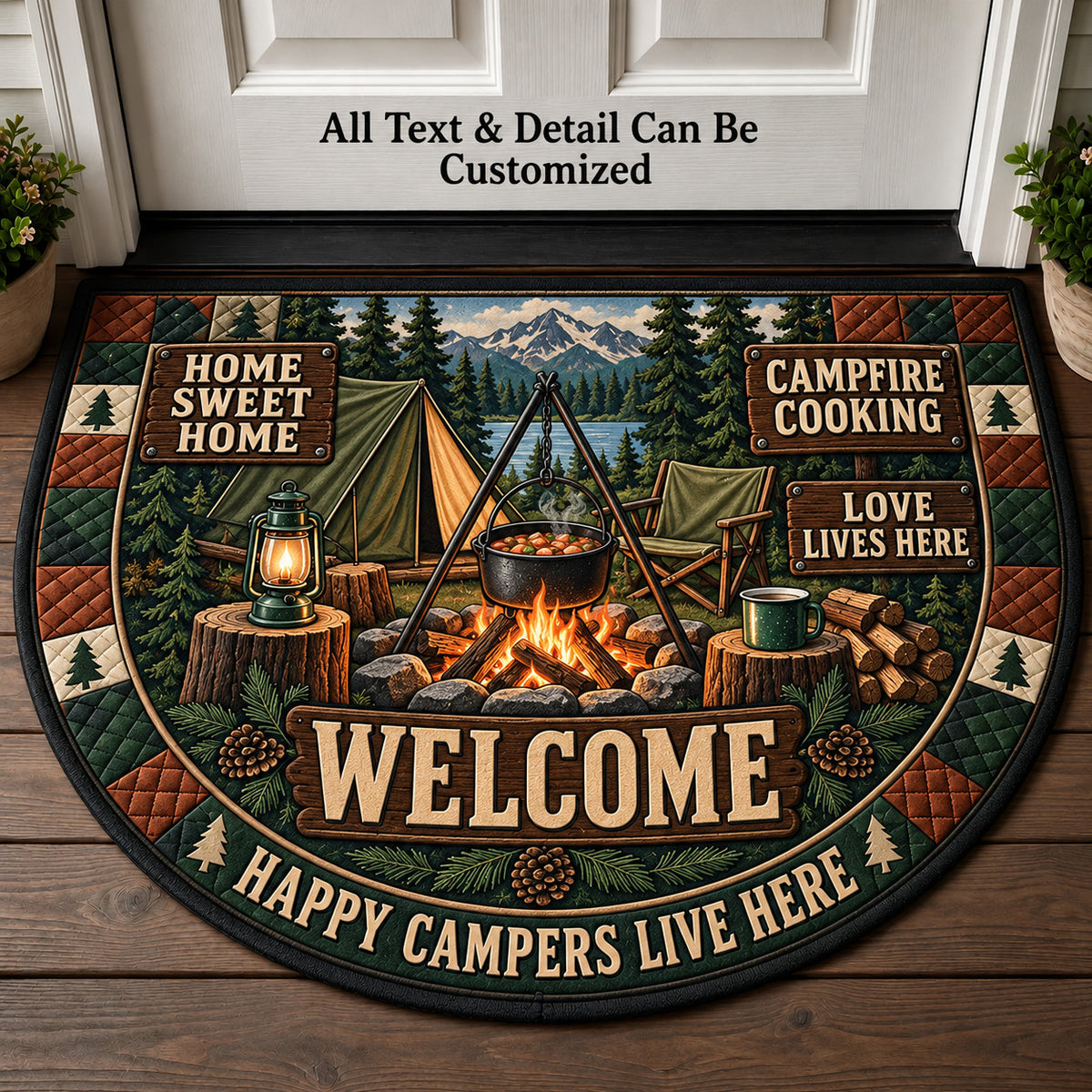 Campfire Cooking Personalized Half Round Mat | 5To9Vibe