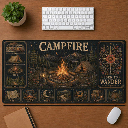 Mountain Camping Hippie Desk Mat Mouse Pad | 5To9Vibe - Campfire style