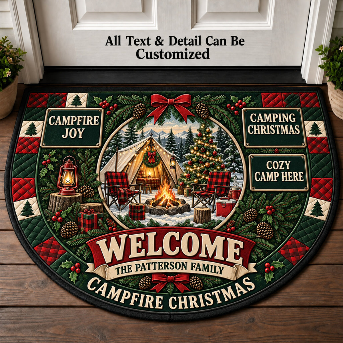 Camping Christmas Personalized Half Round Mat | 5To9Vibe