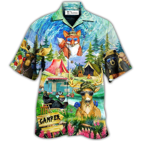 Hawaiian Shirt / Adults / S Camping Happy Animals - Hawaiian Shirt 