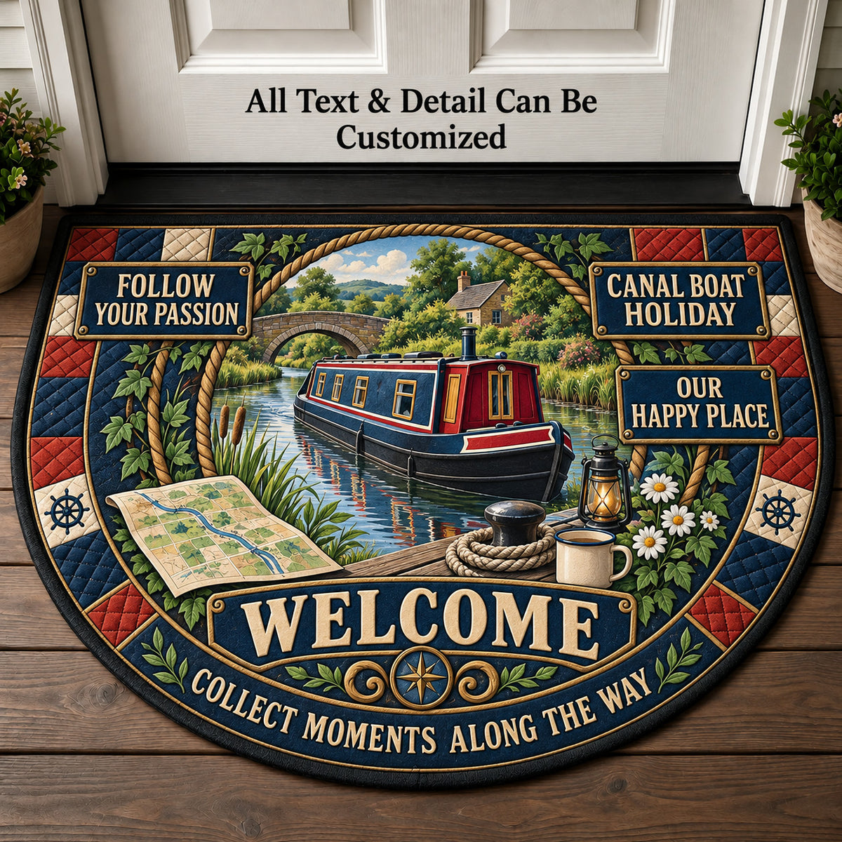Canal Boat Holiday Personalized Half Round Mat | 5To9Vibe