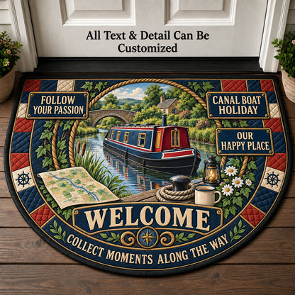Canal Boat Holiday Personalized Half Round Mat | 5To9Vibe