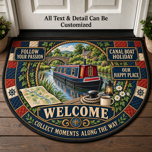 Canal Boat Holiday Personalized Half Round Mat | 5To9Vibe