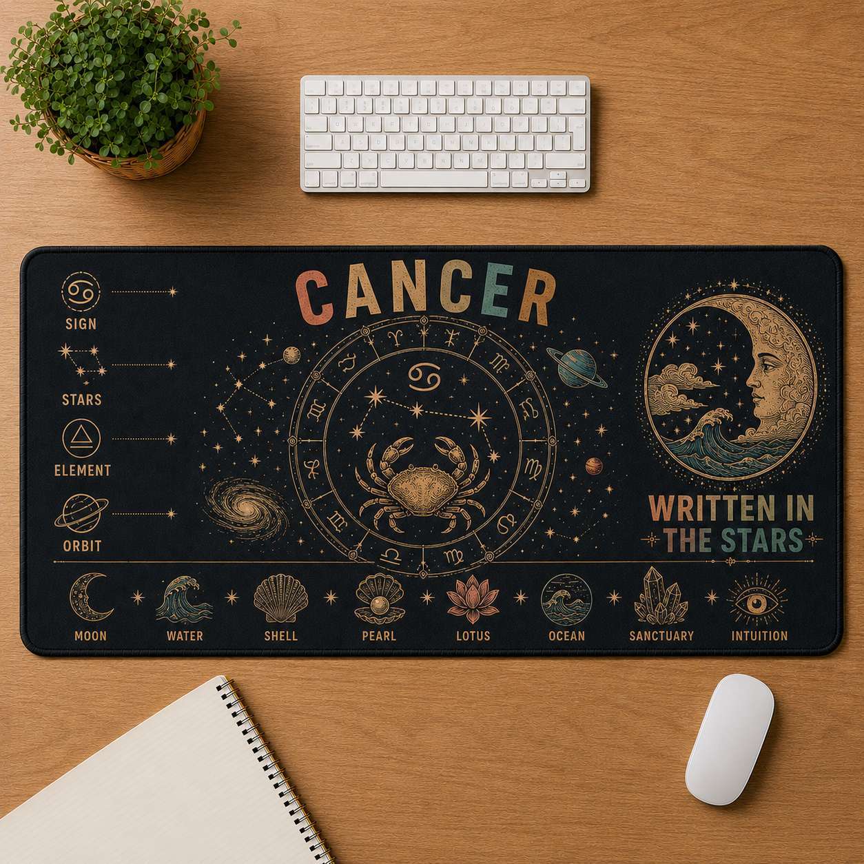 Zodiac Wheel Hippie Desk Mat Mouse Pad | 5To9Vibe - Cancer style