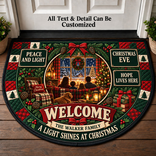 Candlelight Christmas Eve Personalized Half Round Mat | 5To9Vibe