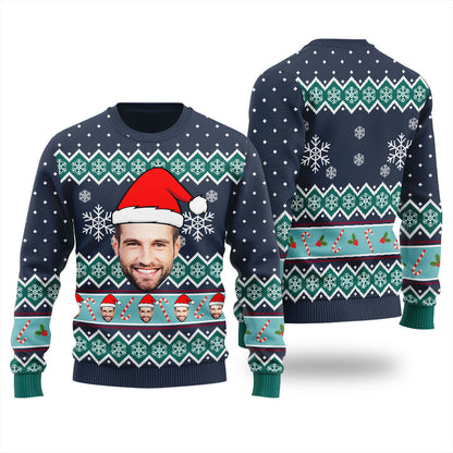 Custom Funny Face Ugly Christmas Sweaters With Candy Canes