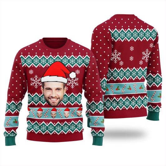 Custom Funny Face Ugly Christmas Sweaters With Candy Canes