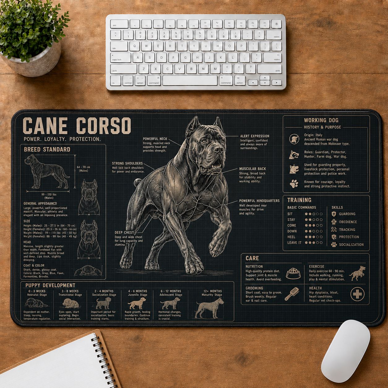 Cane Corso Dog Breed Visual Guide Desk Mat | 5To9Vibe