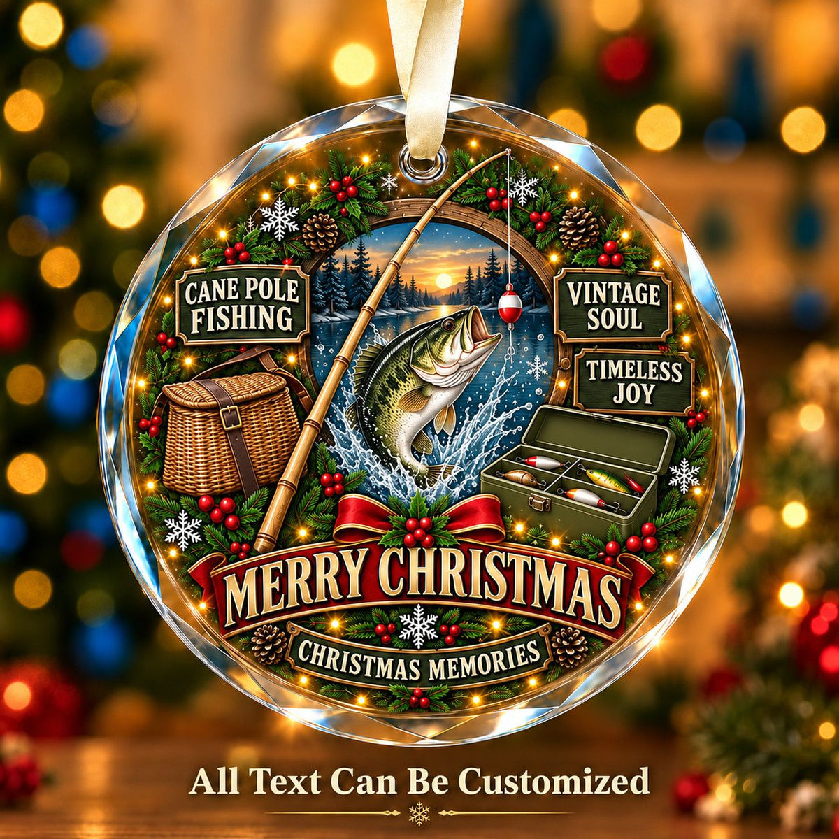 Cane Pole Fishing Personalized Glass Ornament | 5To9Vibe