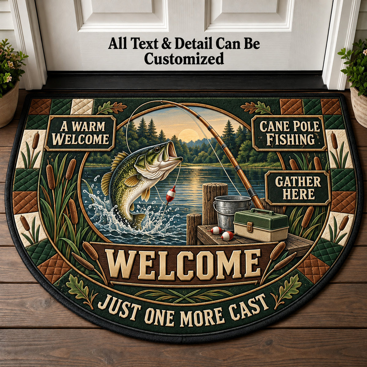 Cane Pole Fishing Personalized Half Round Mat | 5To9Vibe
