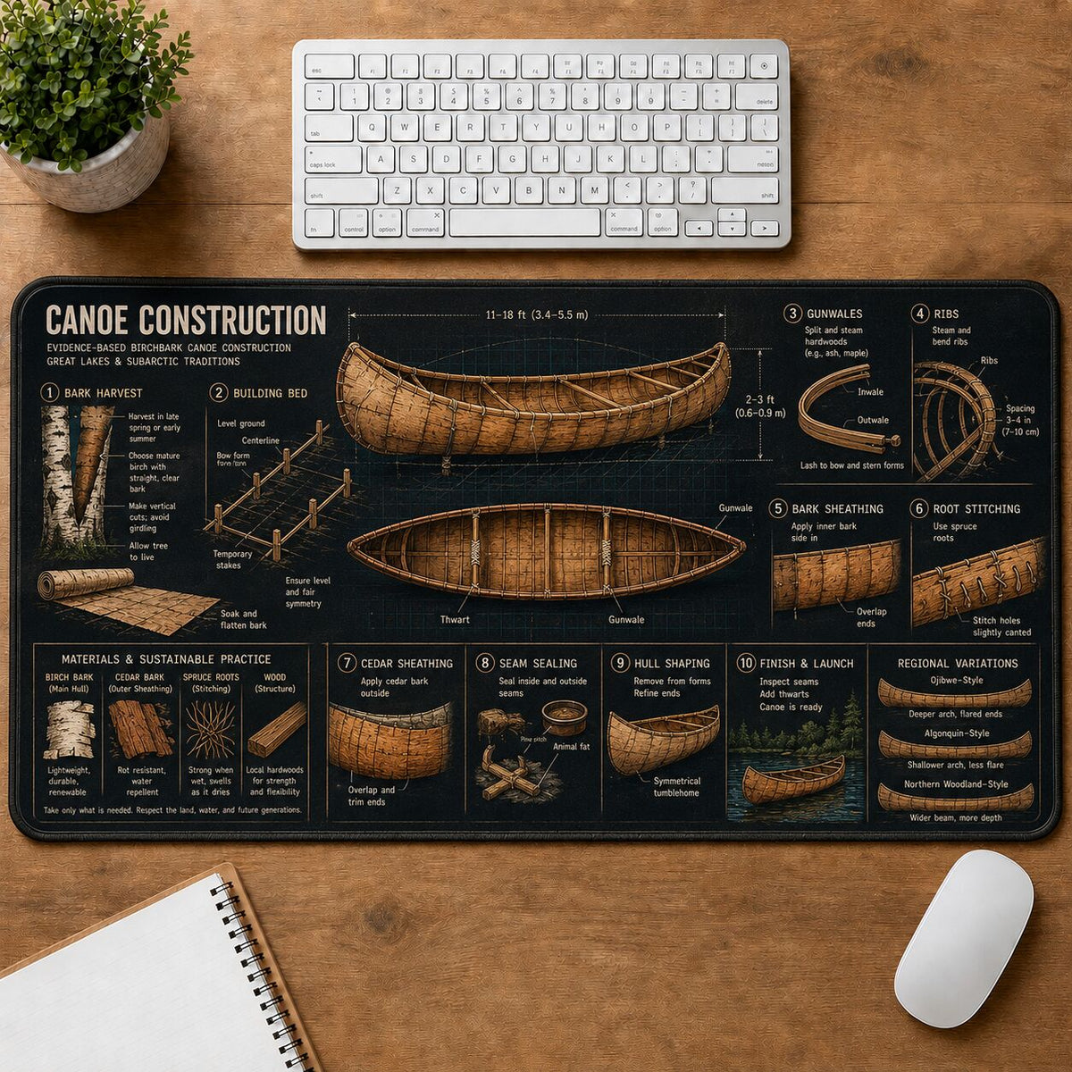 Canoe Construction Cultural Heritage Visual Guide Desk Mat | 5To9Vibe
