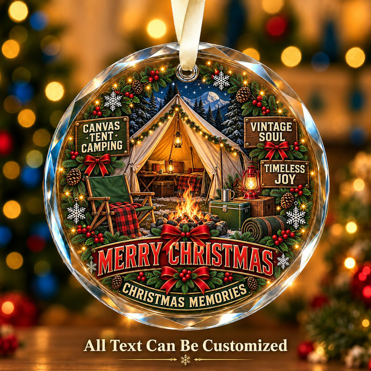 Canvas Tent Camping Personalized Glass Ornament | 5To9Vibe