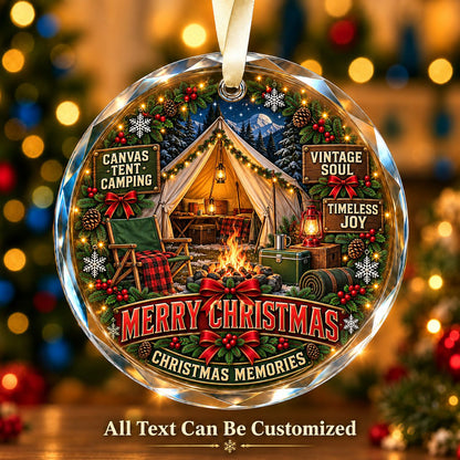 Canvas Tent Camping Personalized Glass Ornament | 5To9Vibe