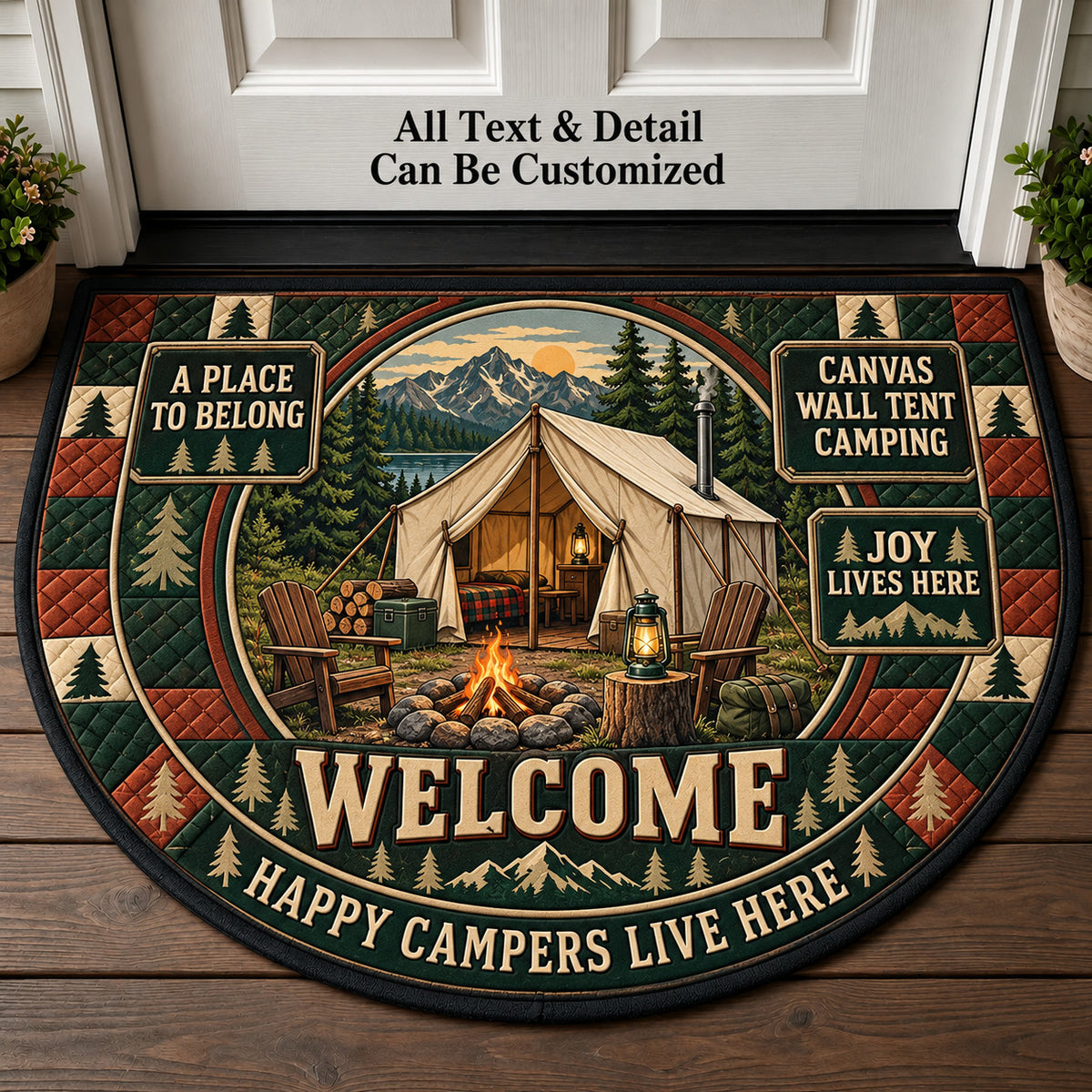 Canvas Wall Tent Camping Personalized Half Round Mat | 5To9Vibe